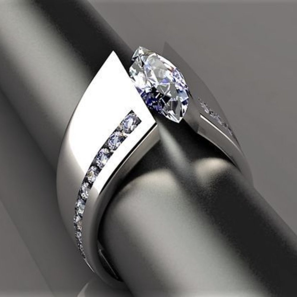 "Marquis Inlaid Alloy Cool Trendy Silver Plated Ring for Women/Men, UNVN… - Picture 3 of 6